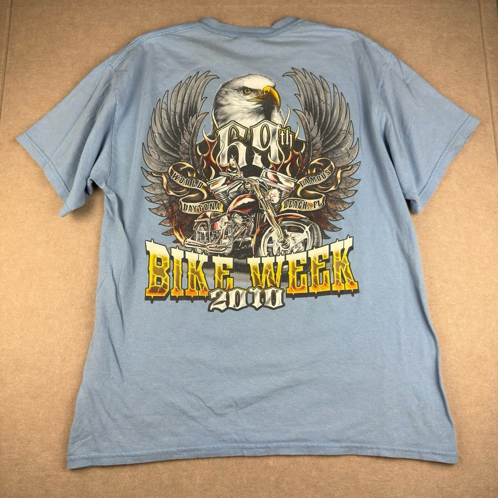 Bikers‎ Tee M Blue Daytona Beach FL Bike Week 2010 Shirt Eagle Motorcycle Gildan - Picture 2 of 7